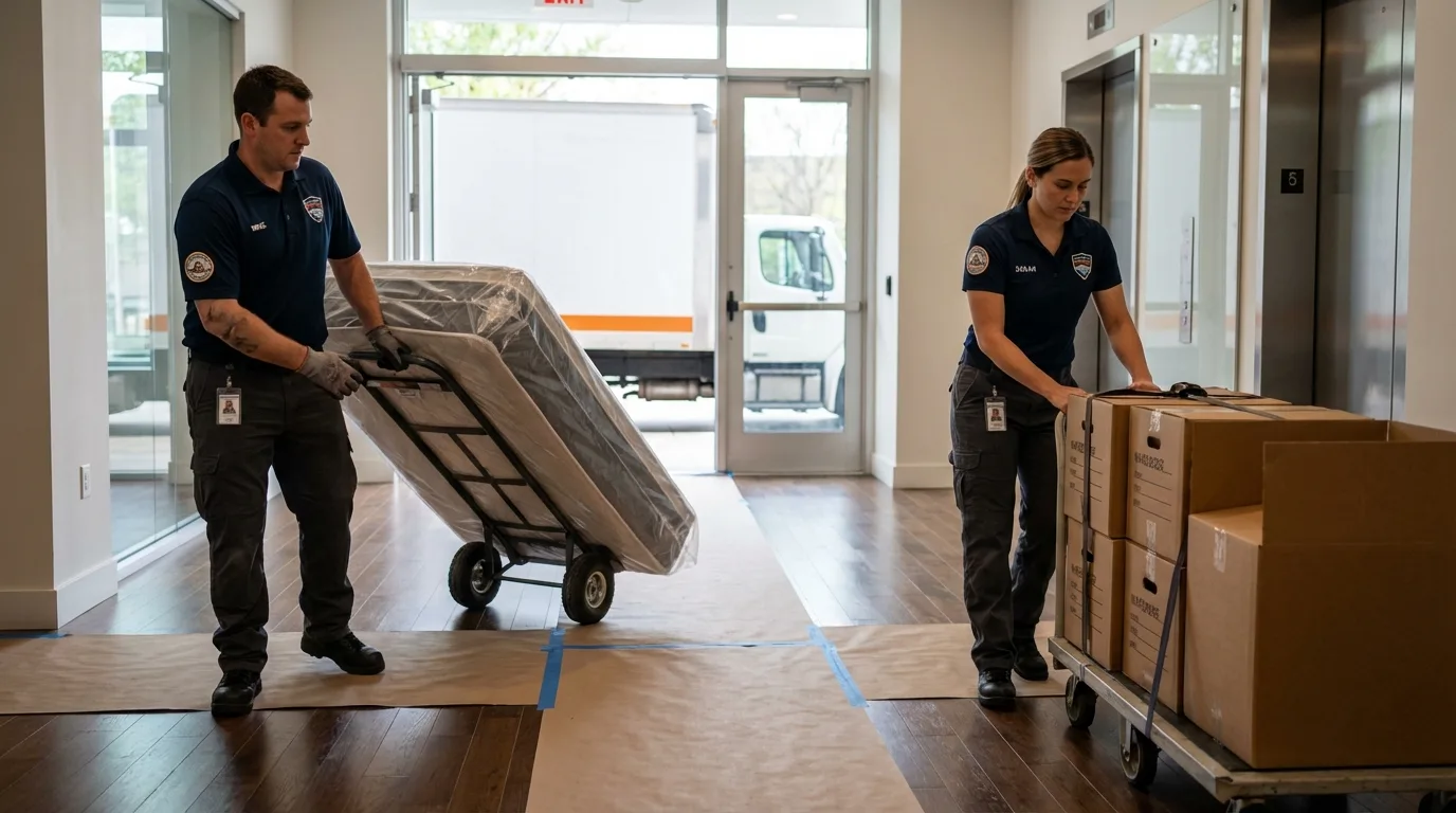 Professional apartment movers loading elevator in Clifton Forge, VA